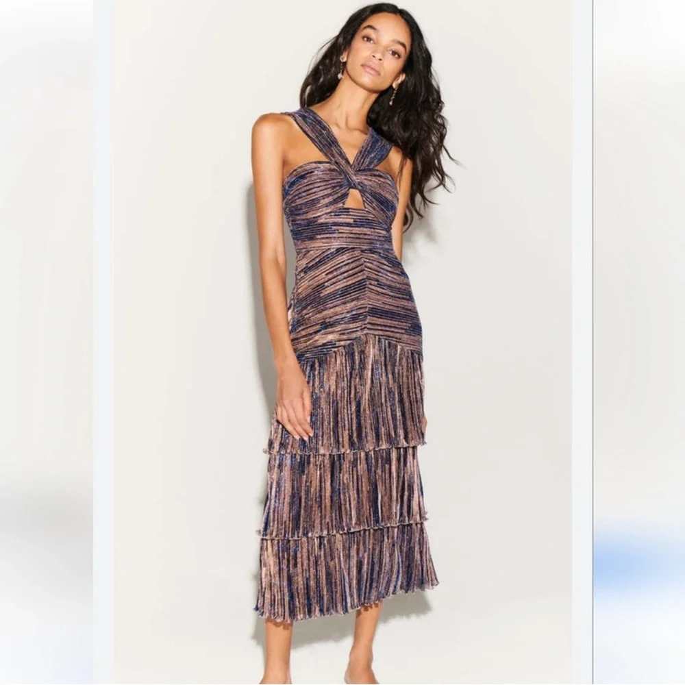 Saylor Intermix Hedi Lurex Metallic Halter‎ Midi Dress